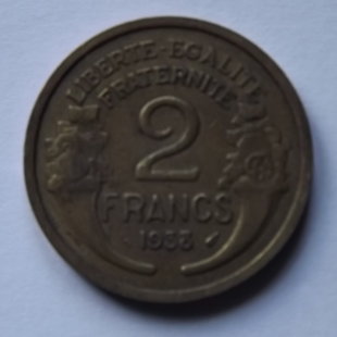 2 francs Morlon 1933 Métal :     bronze-aluminium Diamètre :     27  mm Poids :     8  g.