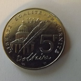 5 francs voltaire 1994  métal nickel poids 10 g diamètre 29 mm