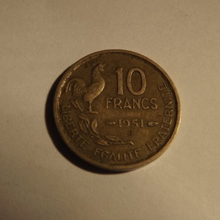 10 francs  Guiraud 1951 métal  bronze-aluminium poids 3.04 g diamètre 20  mm