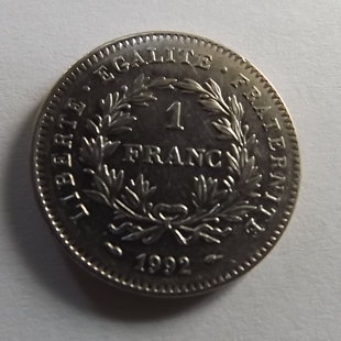 1 franc République 1992  commémorative  métal  nickel poids 6  diamètre  24 mm épaisseur 1