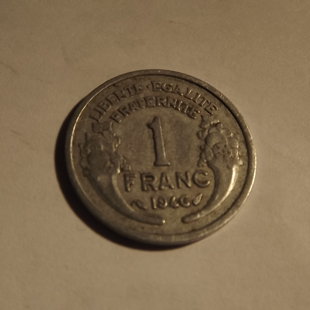 1 franc morlon  1946  métal  aluminium poids 1.3  diamètre  23 mm épaisseur 1.41